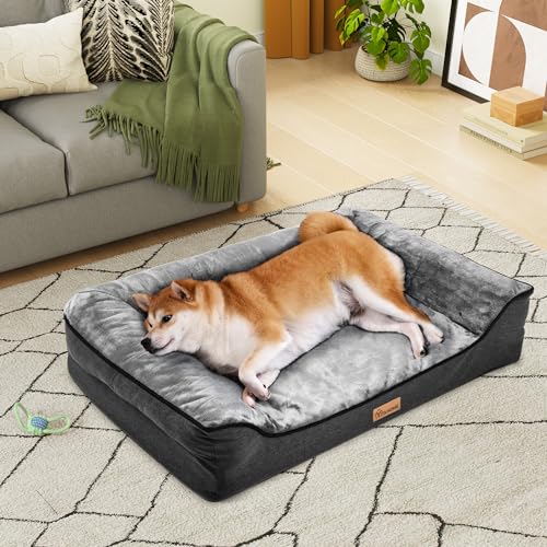 YITAHOME Cama cão médio, colchão impermeável lavável com espuma viscoelástica, sofá cão ortopédica removível, preto, 89 x 63 x 18 cm