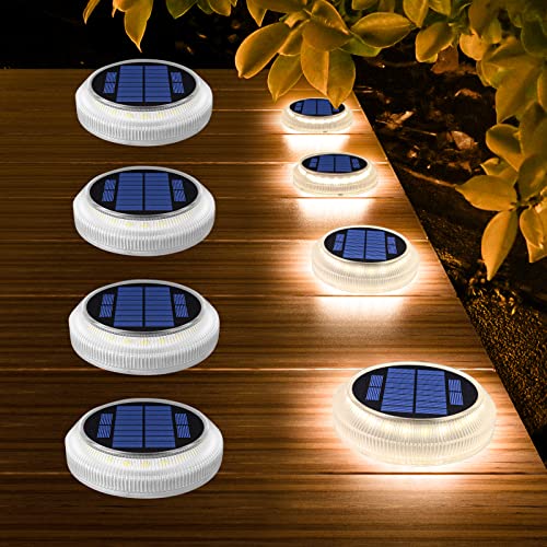 YiLaie Luz solar exterior, lâmpadas solares LED de jardim de 360° IP68 resistentes à água com On/Off automático, branco quente 2700 K, 4 peças