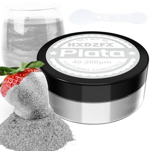 Purpurina comestível prata - 100 % purpurina comestível peças de reposição adornos comestíveis para bolos, chocolate, madalenas, coquetel, confeitaria, creme, etc. (8 g)