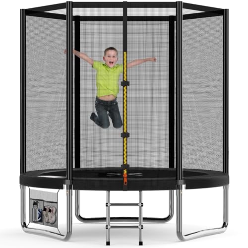 Devoko Cama elástica exterior para crianças Ø 183/228/305/366/427 cm, trampolins para crianças com malha de sapatos, escada, rede de segurança, capacidade de carga 150 kg