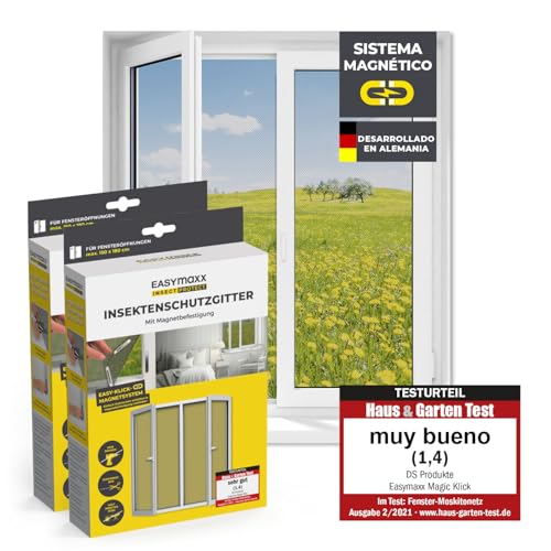 EASYmaxx Insect Protect Rede mosquiteira para janela, com fixação magnética, mosquiteira recortável, proteção contra insetos, para janelas até 150 x 180 cm, íman repelente de mosquitos, montagem