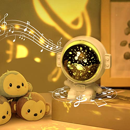 URAQT Astronaut Projector, candeeiro infantil projetor com 3 slides e 4 modos de luz, rotação de 360° 8 música luz noturna de astronauta de Natal luzes presente para crianças e bebés