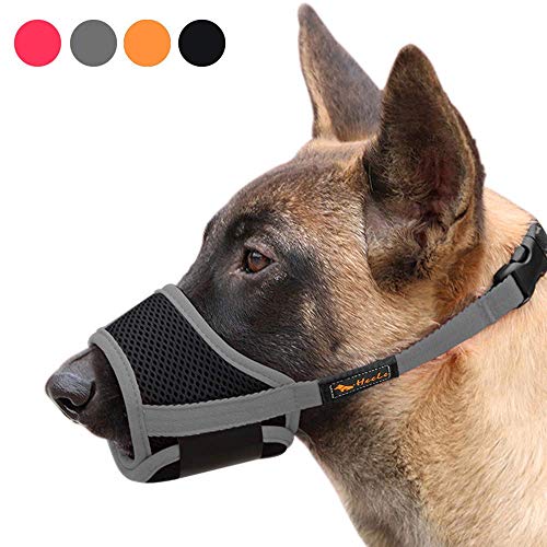 HEELE Bozal para cães Bozal cão anti-mordedor Fit Bozal para cães malha respirável com forma de boca para cães, preto e cinzento, L