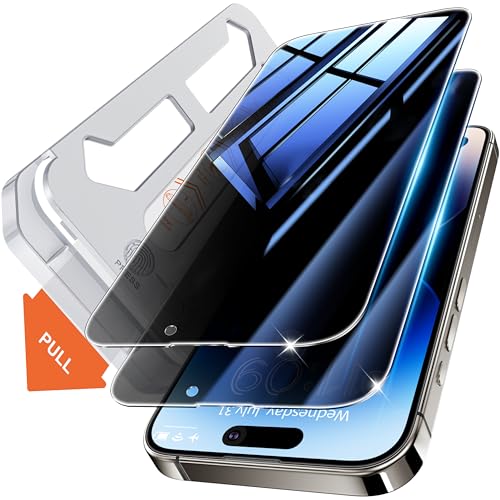 Tentoki Protetor de ecrã de privacidade para iPhone 14 Pro Max de 6,7 polegadas, compatível com ID de rosto, [remoção automática de pó][proteção de privacidade de 25 graus] 2 unidades
