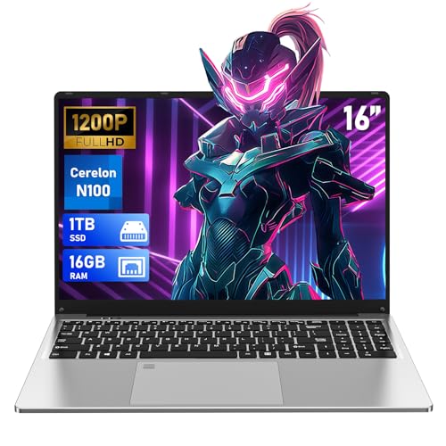 FUNYET Computador portátil, 16" computador portátil RAM 16 GB+SSD 1TB, N100 Processor Pc Notebook portátil, até 3,4 GHz 1920 x 1200IPS, descapotável teclado retroiluminado de 180 °