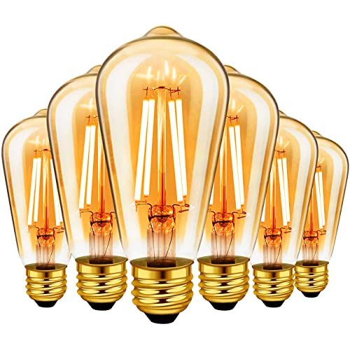 LVWIT Lâmpadas vintage LED E27 ST64 (casquilho gordo) - 6,5 W equivalente a 53 W, 685 lúmenes, luz branca quente 2500 K. Lâmpada retro vintage, não regulável, conjunto de 6 unidades.