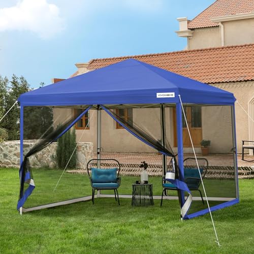 VIVOHOME Gazebo de 3 x 3 m tenda dobrável com 4 laterais de malha altura ajustável proteção UV50 Pop-Up Gazebo bolsa de transporte para jardim praia campismo festas