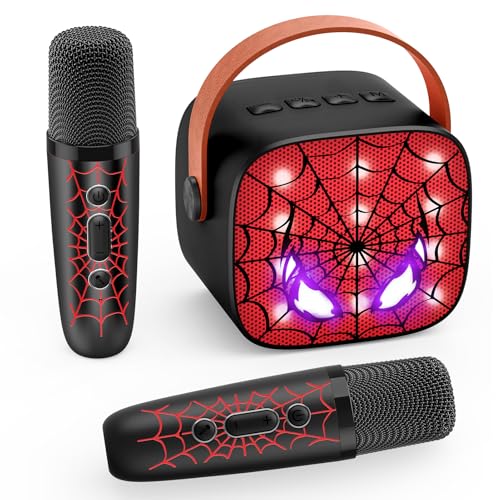 Braxel Karaoke Crianças 2 microfones sem fios karaoke, presentes para crianças 3-12 anos microfone Bluetooth para cantar Spider brinquedos crianças 3-12 anos microfone karaokê infantil presente da