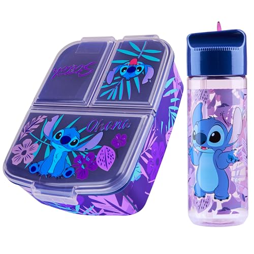 Disney Lancheira infantil com compartimentos e garrafa de água - presente para menina (azul/roxo)