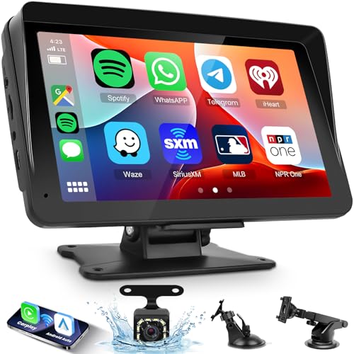 Rádio de carro portátil Carplay ecrã, 7 polegadas IPS ecrã tátil para carro com Carplay sem fios Android automático, Hodozzy portátil rádio Bluetooth, Mirror Link câmara suporte AUX/FM/TF/GPS
