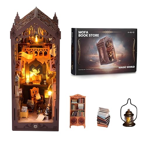 Shrike Book Nook Kit, casa de bonecas mágicas DIY, Booknook, kit de casa em miniatura, quebra-cabeças 3D de madeira, iluminação LED, presente decorativo, decoração para estante de biblioteca