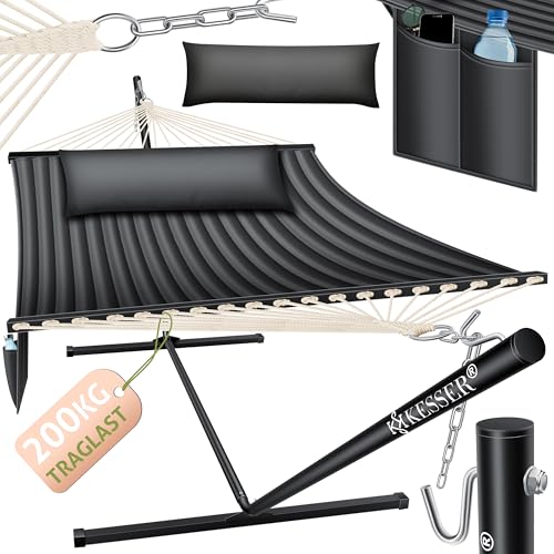 KESSER® Rede Hill com estrutura almofada dupla para 2 pessoas - moldura resistente - capacidade 200 kg interior e exterior XXL balanço duplo multiplayer jardim piscina varanda terraço antracite