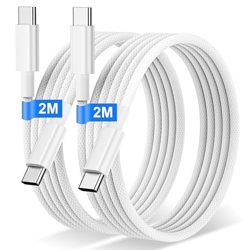 2 Pack de 2 M cabo USB C para USB C para iPhone 16/15/Pro/Max/Mini, 60 W trançado nylon cabo USB tipo C carregamento rápido de dados carregador de telefone tipo C para Samsung Galaxy S24 S23 Pixel