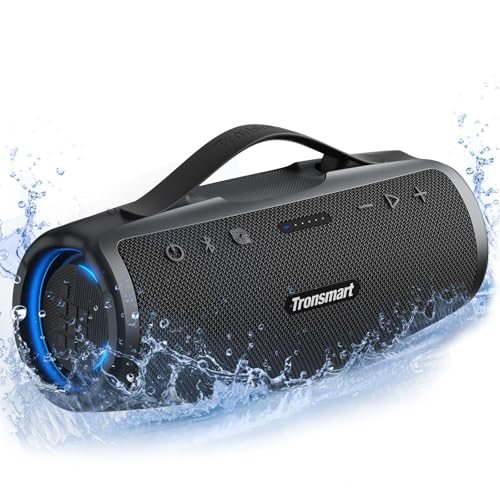 Tronsmart Mirtune S100 Altifalante Bluetooth 50 W, altifalante portátil potente, resistente à água IPX7, alça removível, 20H de reprodução, som estéreo, Aux e Powerbank, Speaker com EQ para exterior