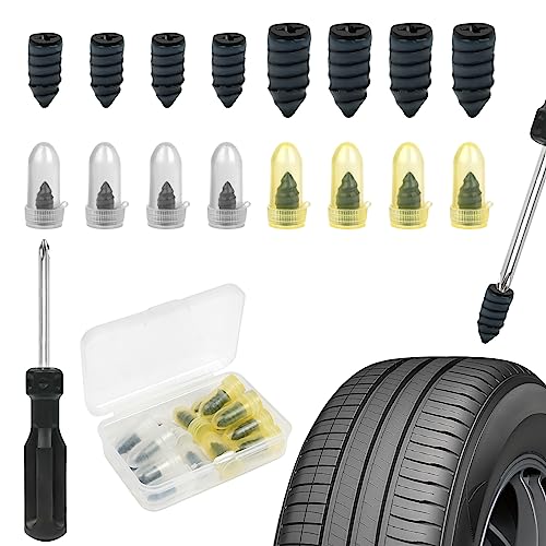 Adiwo Pregos de reparação de pneus de borracha, 16 peças Tubeless Tire Repair Stud Kit, 2 tamanhos Tire Repair Studs with Screwdriver, Car, Motorcycle, Truck, Bike Tire Repair Kit (8S + 8L)