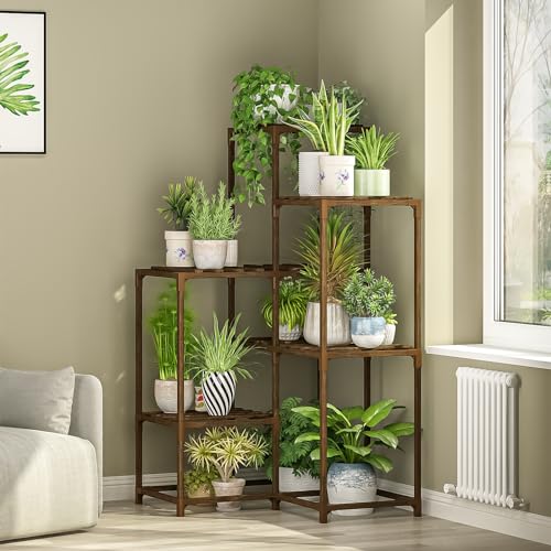 Bamworld Prateleira de canto para plantas para interiores e exteriores, prateleiras de canto para plantas de interior para sala de estar de 7 níveis, prateleira para plantas ao ar livre, várias