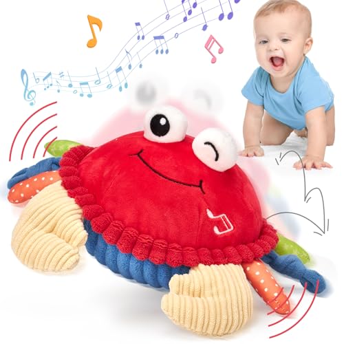 hahaland Caranguejo brinquedo bebé 6-12 meses, caranguejo dançarino com música e gravação, peluche interativo brinquedos crianças 1 ano presentes bebé 6 9 12 meses