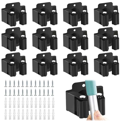 12 unidades de suportes para vassouras de parede, suporte para vassouras de parede, suporte de parede, suporte para dispositivos, barra de ganchos para pendurar ferramentas de jardim e vassouras para