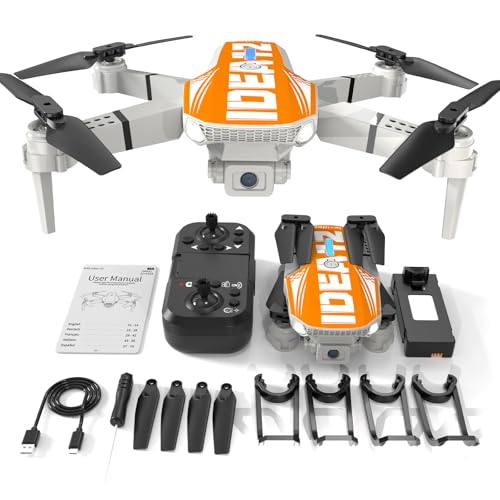 LE-IDEA Drone com câmara HD 1080P para adultos, IDEA12 drones RC com câmara dupla modo sem cabeça rotação de 360°, mini drones dobráveis para iniciantes, laranja