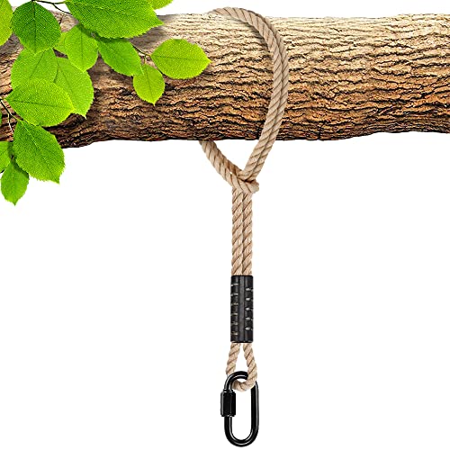 Benelabel Rede baloiço árvore corda para pendurar roupão mosquetão, 2,4 m correias corda balanço exterior cadeira ábol exterior jogo parque infantil acessórios, até 2500 lbs, 10 mm meio metro, natural