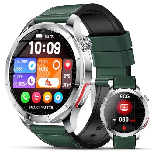 Lgnitek Relógio medidor com ECG/HRV/BMI/ácido úrico/lípido, 1,43" AMOLED Smartwatch com chamadas Bluetooth/SOS, relógio de pressão arterial, pulsómetro, monitor de sonho para iOS Android