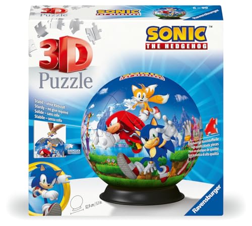 Ravensburger - Puzzle 3D: Bola Sonic, 72 peças, casacos de equitação, puzzle 3D para crianças, presente para crianças de 6 anos ou mais, inclui suporte para expor