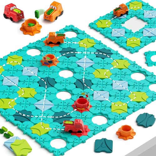 burgkidz Jogo de mesa de tabuleiro infantil, puzzle lógica e quebra-cabeças de carros automáticos para amigos e família, brinquedos de presente para meninos e meninas dos 4 aos 8 anos, 180 desafios