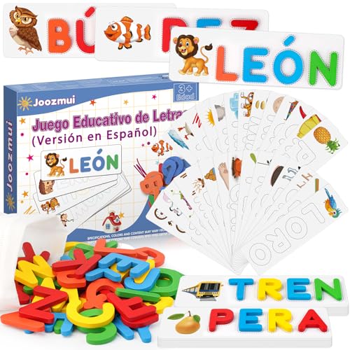 Joozmui Jogos educativos de letras para crianças de 3 a 8 anos para aprender a ler - jogos e presentes para crianças (versão em espanhol) (multicolorido A)