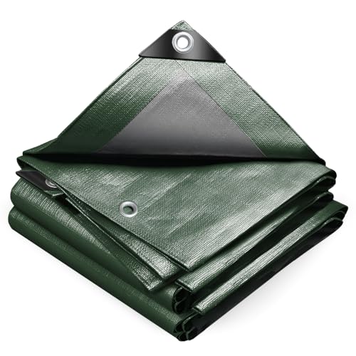 VOUNOT® Lona impermeável exterior, 4 x 6 m, toldo reforçado PE 240 g/m², proteção contra UV, com ilhoses de aço inoxidável, cobertura para lenha, móveis, jardim, piscina, veículos, verde e prateado