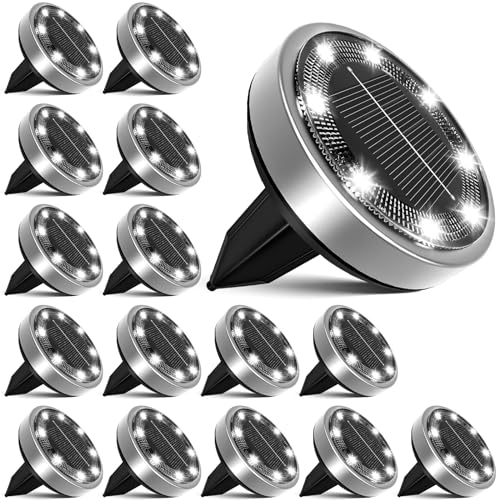 nipify Luzes solares LED para exterior, jardim, chão, 16 peças, luz solar piscina, IP65 impermeável candeeiro solar para relva, pátio, caminho, degrau, branco frio