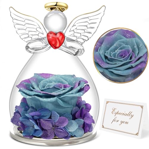 Rosa eterna anjo figura presentes para a mãe, rosa preservada presentes originais para mulher, flores preservadas presente de aniversário mulher mãe, flor eterna presente avó dia da mãe aniversário