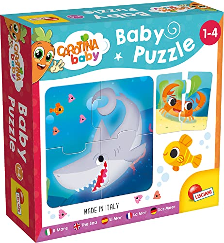 Lisciani - Carotina BABY - 6 Quebra-cabeças do mar - 4 Puzzles - Jogo Educativo com animais marinhos - Aprendizagem Lúdica - para crianças de 1 a 4 anos