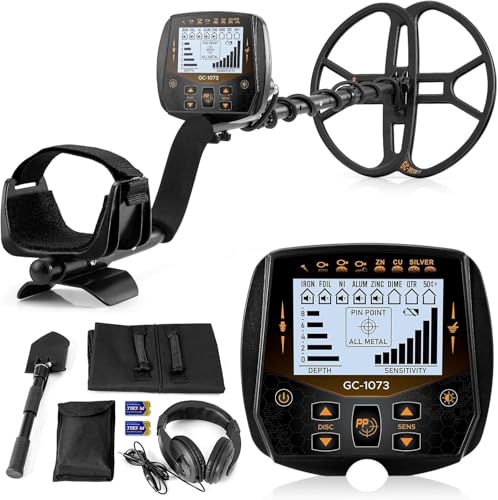 Hazlewolke Detector de metais profissional de 33 cm, duplo D, resistente à água, localizador de bobina dourada com pinpoint, modo de disco de alta sensibilidade, ecrã LCD retroiluminado, detetor de