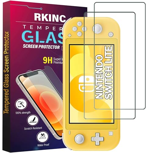 RKINC Protetor de ecrã [2 peças] para Nintendo Switch lite, vidro temperado película de vidro, 9H 0,33 mm [Garantia vitalícia][Anti-riscos][Anti-quebra][Sem bolhas]