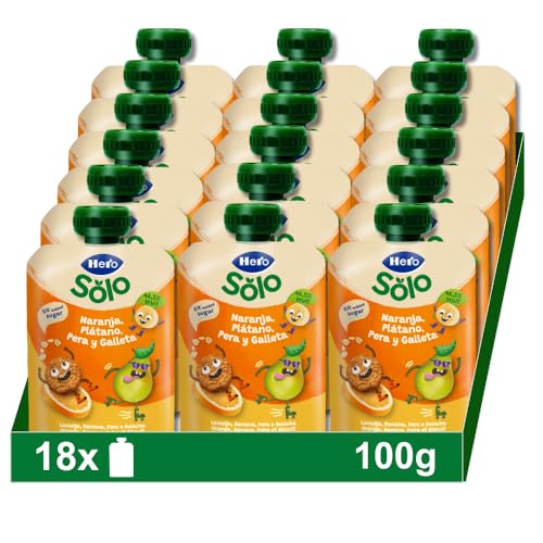 Hero Baby Minha fruta mala de fruta com laranja, banana, pêra e bolacha - para bebés a partir dos 12 meses - embalagem de 18 x 100 g (a embalagem pode variar)