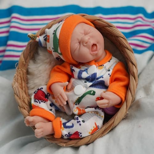 MYREBABY Mini boneca com fivela de 7 polegadas, corpo completo de silicone, pele macia, mini boneca realista para recém-nascido, boneca pequena da vida real (meninas)