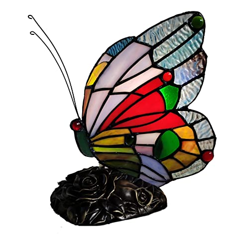FUMAT Candeeiro Tiffany, candeeiro de mesa em forma de borboleta, candeeiro de noite retro vintage, material de vidro colorido, perfeito para sala de estar, quarto, estúdio, escritório