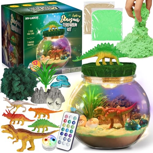 Presentes de dinossauro para crianças - kit de terrário de dinossauro para crianças - presente de aniversário para crianças de 4 5 6 7 8-12 anos - brinquedos de dinossauro - kit de artes e trabalhos