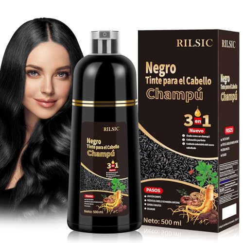 Black Hair Dye Shampoo 3 em 1, tinta, preto para cabelo, champô para cabelo preto instantâneo xampu corante para homem e mulher (500 ml preto)