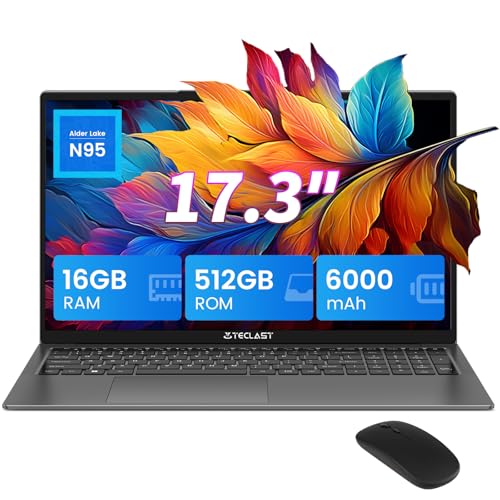 TECLAST F17Plus Computador portátil N95 de 17,3 polegadas (até 3,4 GHz), computador portátil 16 GB DDR4 512 GB SSD, rato incluído, computador portátil teclado retroiluminado, expansão 1 TB Laptop,