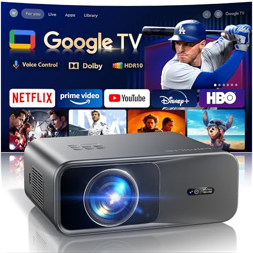 Google TV/Dolby: Projetor de 4K, projetor de auto-foco / Keystone Smart Netflix 1080P nativo Full HD sem fios Bluetooth Zoom 100% - 50%, 1000ANSI projetores de 4K com assistente de voz para telemóvel