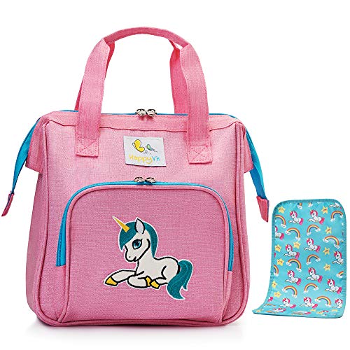 HappyVk - Bolsa de fraldas para bonecas com trocador de bonecas- bordado de unicórnio- acessórios para bonecas- conjunto de bolsa de mudança de pulso