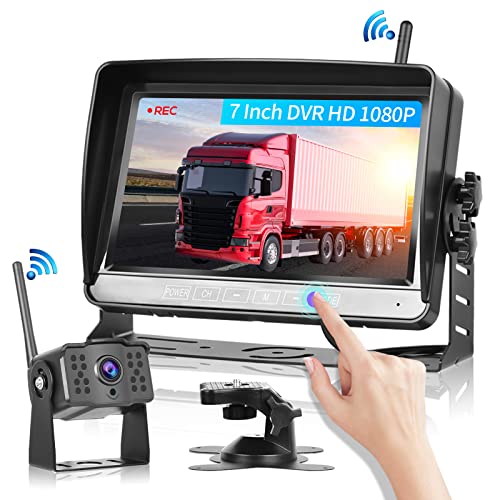Câmara de marcha traseira sem fio, DVR kit monitor LCD de 7 polegadas teclado tátil, gravação de vídeo, câmara de visão traseira visão noturna impermeável, 12 V - 36 V para
