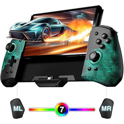 PALPOW Mando luminoso Switch – Compatible con Switch/OLED, diseño ergonómico Luminpad, Joypad monobloque, Turbo, Mapping, 7 colores LED – Negro
