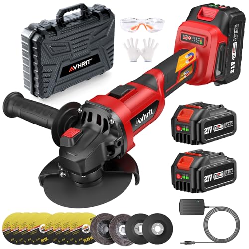 Moedor angular sem fios com 2 baterias de 4,0 Ah, triturador angular sem escovas de 125 mm com 9500 RPM, bateria de 21 V com discos de corte, lixadeira de abas para cortar e lixar