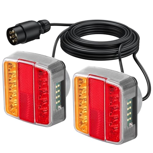 Luz traseira para reboque magnético 18 LED 12 V candeeiro traseiro âmbar com cablagem 7,5 m tomada de 7 pinos piloto traseiro homologado E11 impermeável IP65 para reboque camião caravana 2 peças