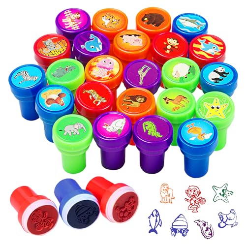 Yolistar 26 peças selos para crianças, conjunto de selos multicoloridos, enchimentos de sacos de presente, selos auto-tentáveis para crianças, festa infantil prémios escolares presente de aniversário