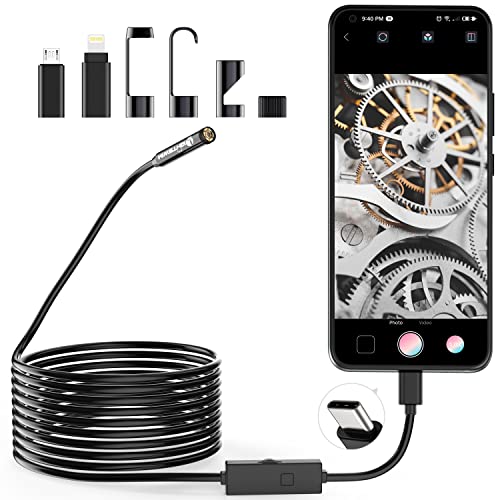 Lightswim Câmara de inspeção de serpente endoscópio 1920P, boroscópio tipo C, câmara de alcance com 8 luzes LED para Android e iOS Smartphone, iPhone, iPad, Samsung (16,5 FT/5 M)
