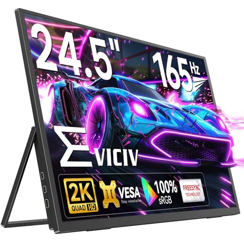 EVICIV Monitor portátil grande de 24,5 polegadas 2K 165Hz QHD 2560 * 1440 IPS Cuidados com os olhos jogo de azar ecrã portátil com Kickstand mini HDMI USB C para PC telemóvel P-S4/5 Xbo