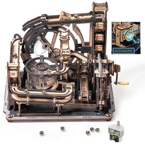ROKR Pistas para bolinhas puzzle 3D madeira mármore Run casacos para construção de adultos, kits de modelo mecânico alimentado pelo motor com bolas, modos automáticos e manuais, Marble Spaceport,
